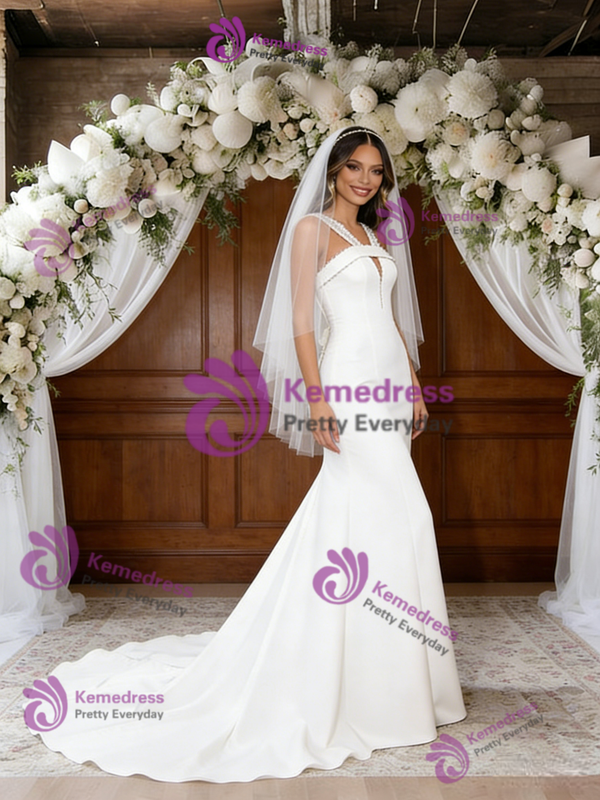 White Mermaid Straps Wedding Dress