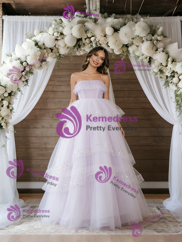 Purple Tulle Tiers Sequins Wedding Dress