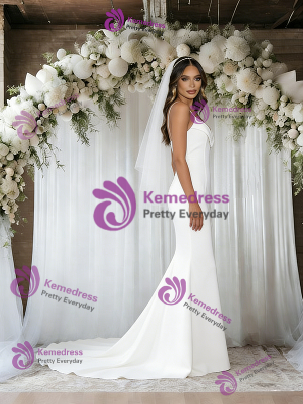 White Mermaid Spaghetti Straps Wedding Dress