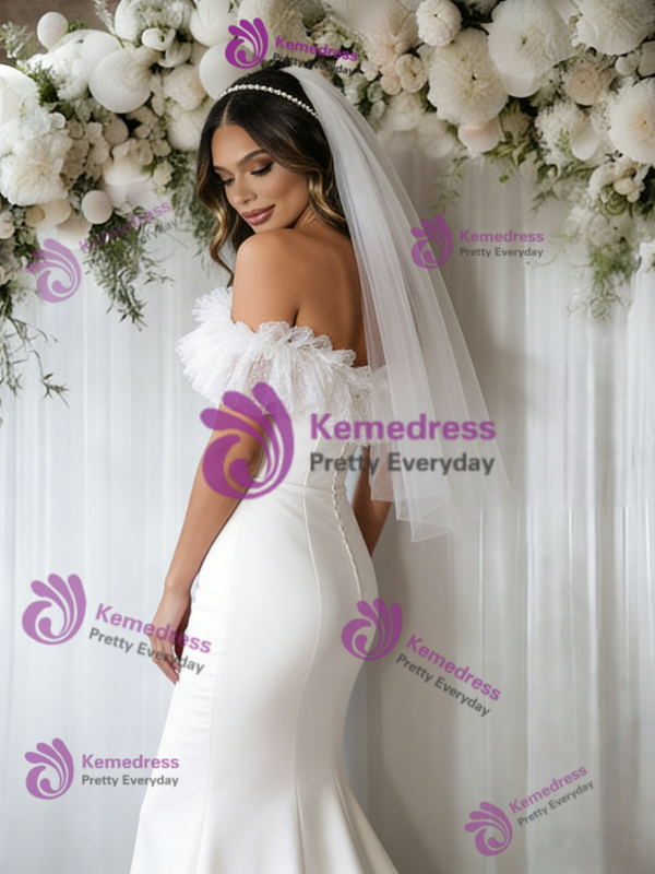 White Mermaid Off the Shoulder Wedding Dress