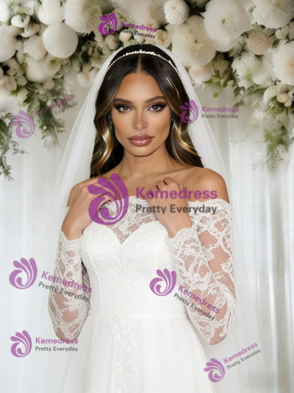 White Lace Long Sleeve Wedding Dress
