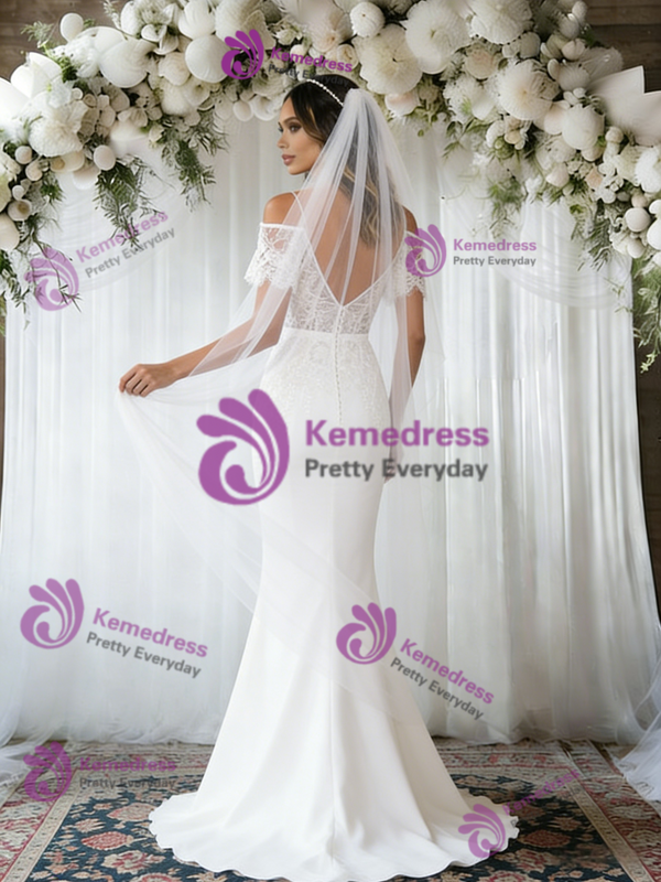 White Mermaid Lace Spaghetti Straps Wedding Dress