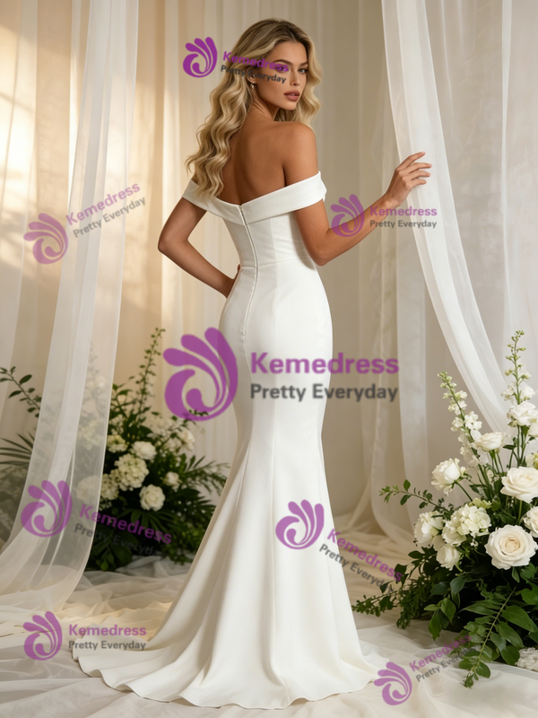 White Mermaid Off the Shoulder Wedding Dress
