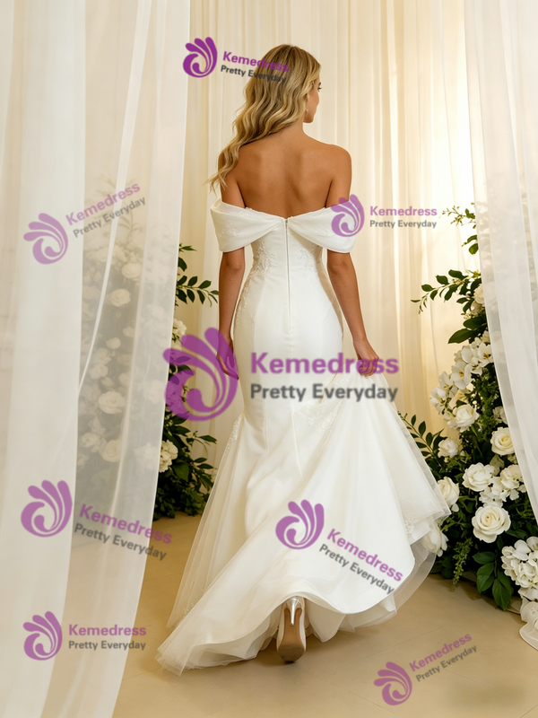 Mermaid Tulle Satin Appliques Wedding Dress
