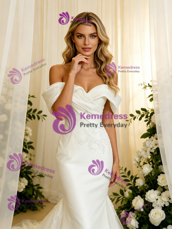 Mermaid Tulle Satin Appliques Wedding Dress