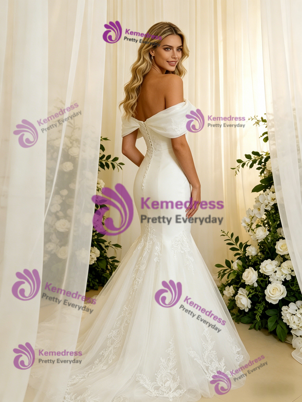 Mermaid Tulle Satin Appliques Wedding Dress