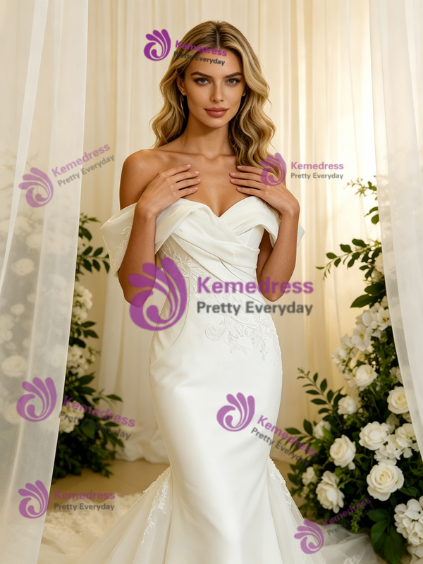 Mermaid Tulle Satin Appliques Wedding Dress