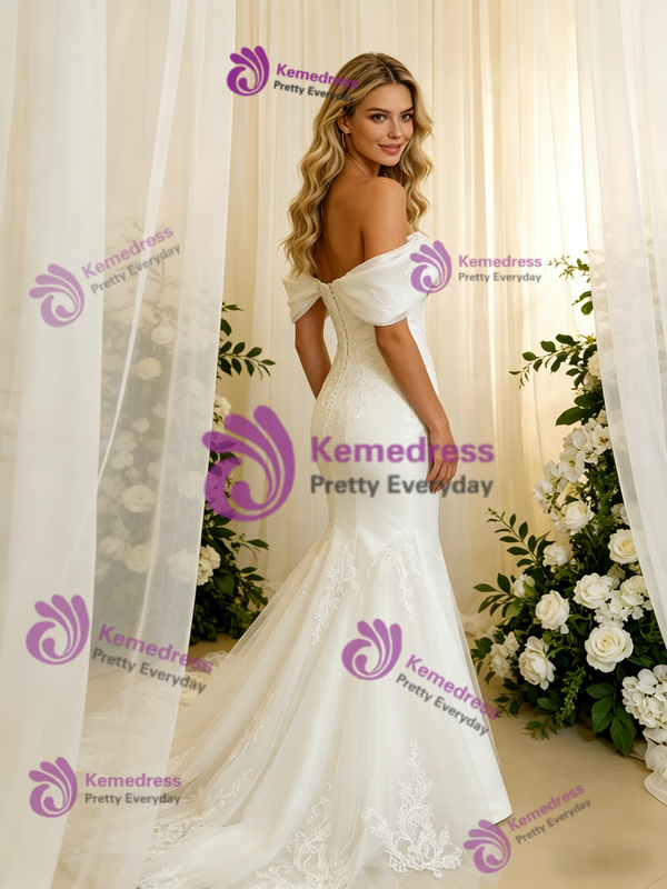 Mermaid Tulle Satin Appliques Wedding Dress