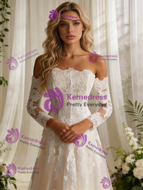 White Lace Long Sleeve Wedding Dress