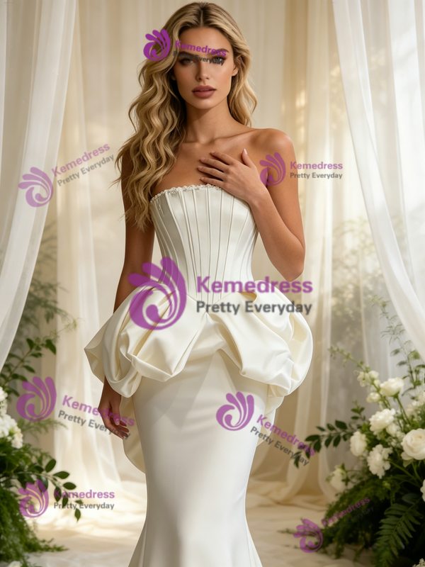 Ivory Mermaid Satin Strapless Wedding Dress
