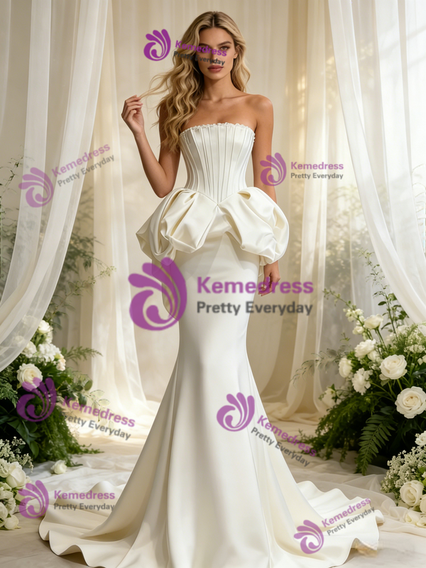 Ivory Mermaid Satin Strapless Wedding Dress