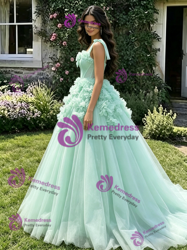 Ball Gown Pink Tulle Straps Bow Quinceanera Dress