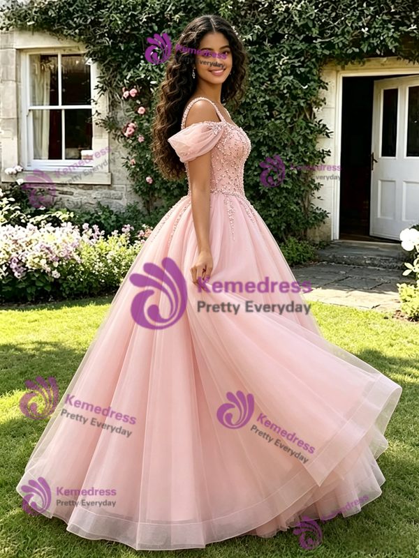 Red Tulle Straps Beading Quinceanera Dress