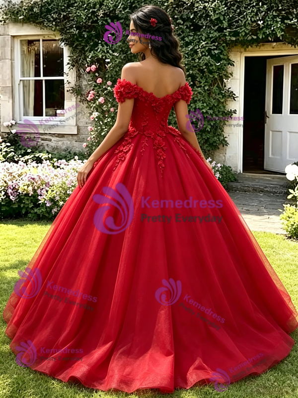 Red Off The Shoulder Appliques Quinceanera Dress