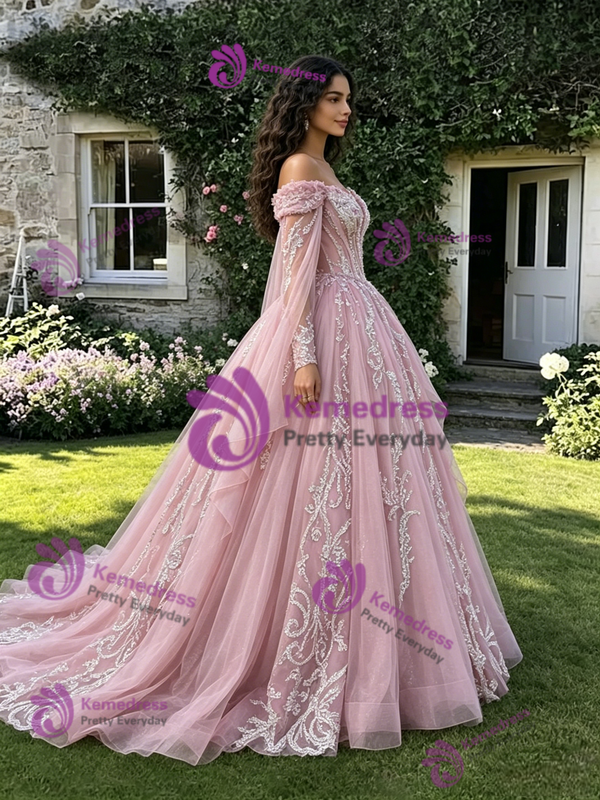 Pink Off The Shoulder Appliques Quinceanera Dress
