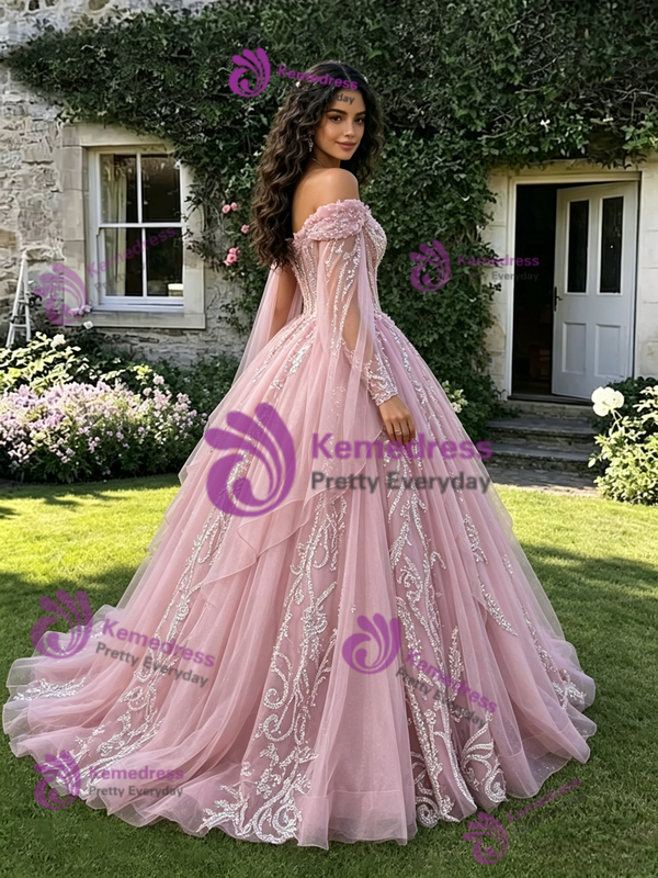 Pink Off The Shoulder Appliques Quinceanera Dress