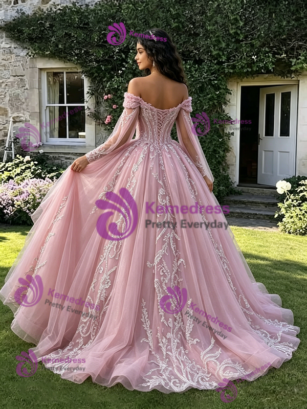 Pink Off The Shoulder Appliques Quinceanera Dress