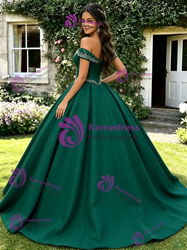 Green Off The Shoulder Beading Quinceanera Dress