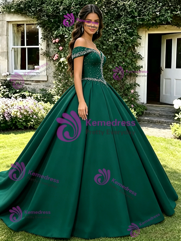 Green Off The Shoulder Beading Quinceanera Dress