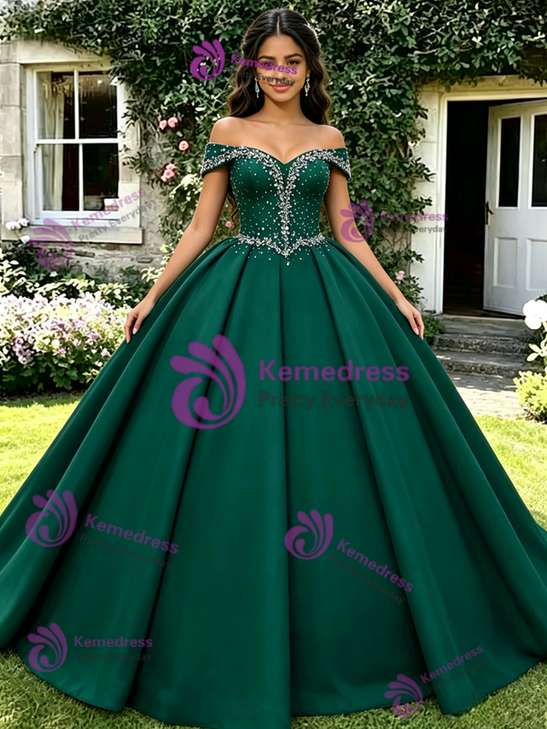 Green Off The Shoulder Beading Quinceanera Dress