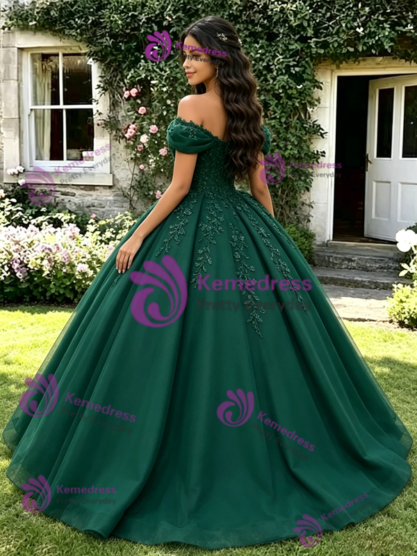 Green Off The Shoulder Appliques Quinceanera Dress