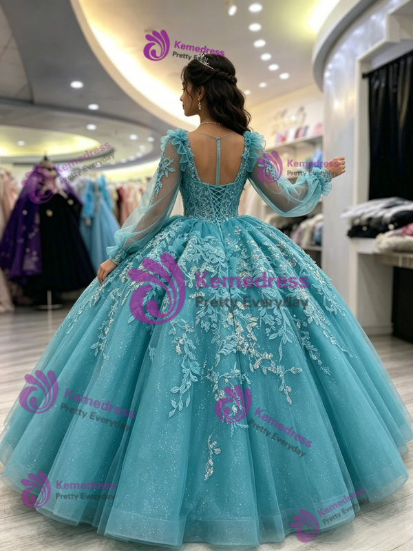 Purple Tulle Straps Appliques Quinceanera Dress