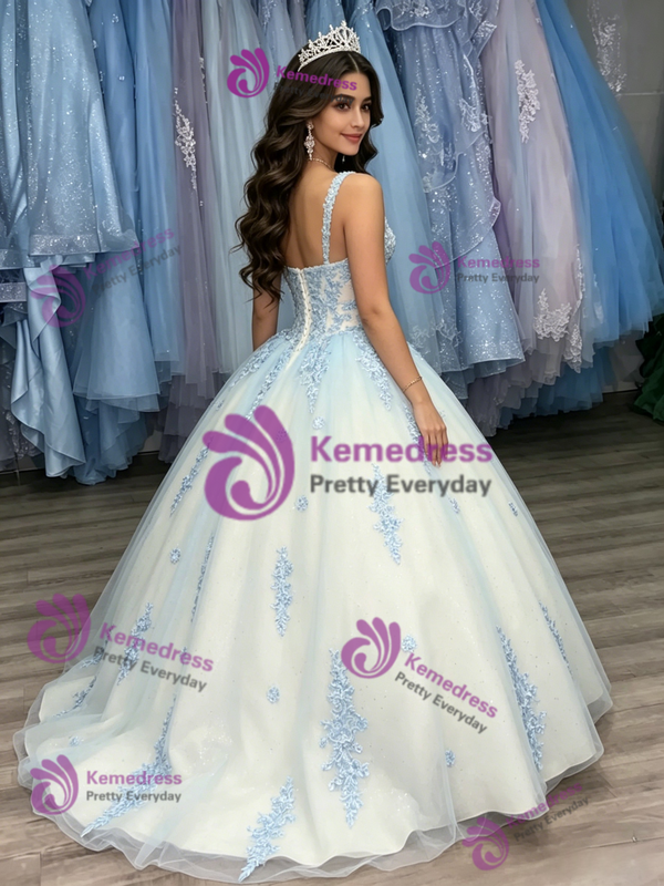 White Tulle Appliques Straps Quinceanera Dress