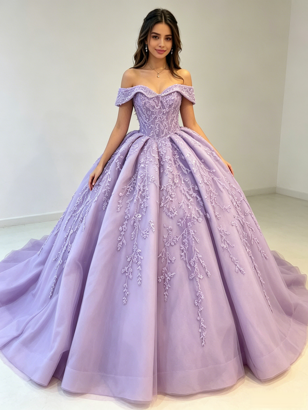Purple Ball Gown Appliques Quinceanera Dress