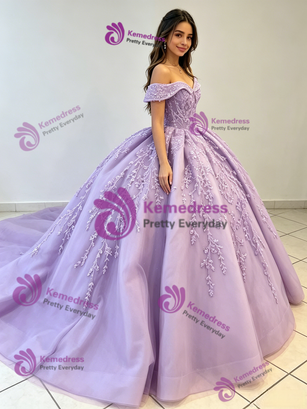 Purple Ball Gown Appliques Quinceanera Dress