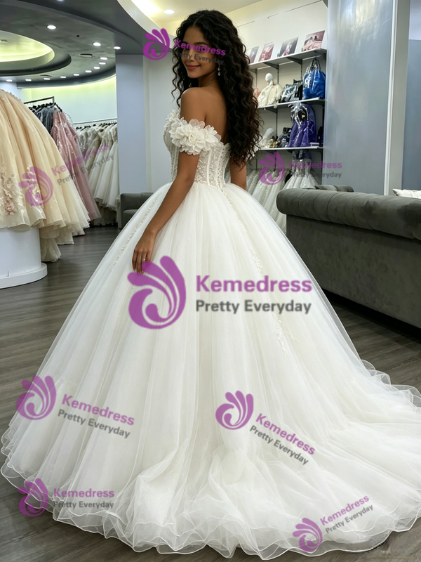 White Tulle Appliques Off the Shoulder Quinceanera Dress