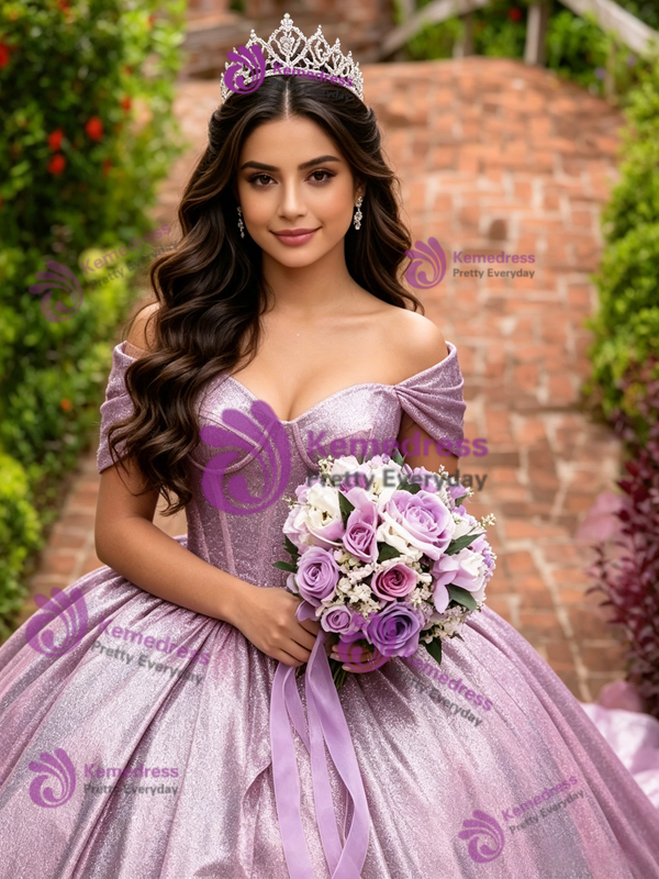 Purple Ball Gown Off the Shoulder Quinceanera Dress