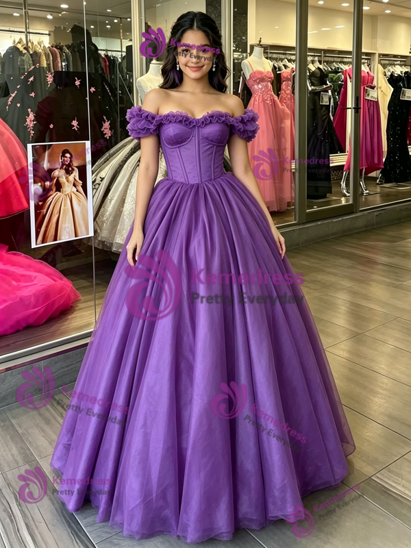 Purple Tulle Off the Shoulder Quinceanera Dress