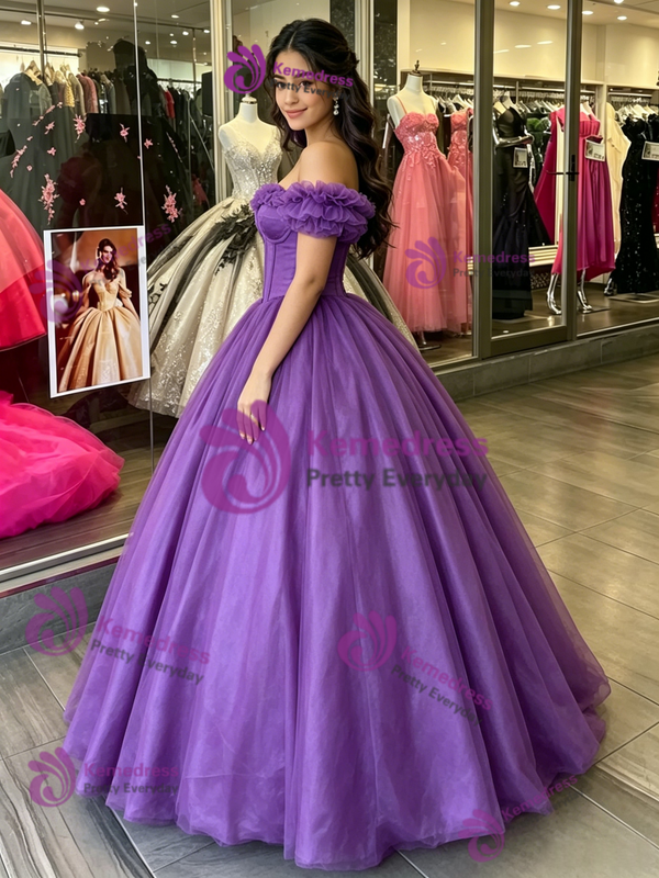 Purple Tulle Off the Shoulder Quinceanera Dress
