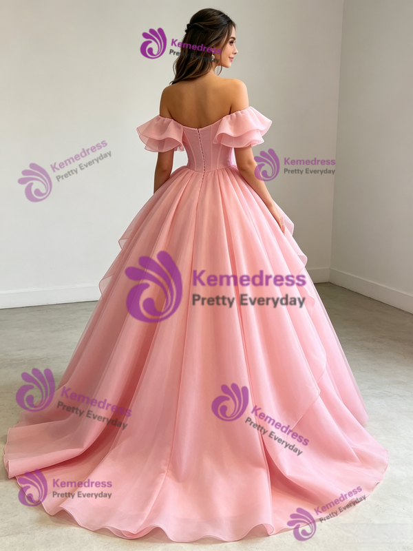 Pink Tulle Offthe Shoulder Quinceanera Dress