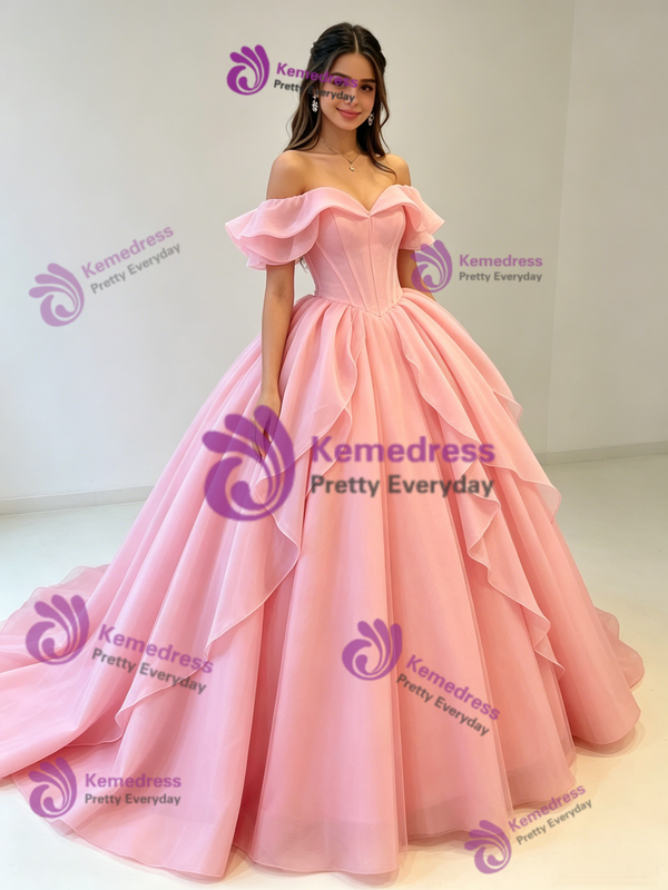 Pink Tulle Offthe Shoulder Quinceanera Dress