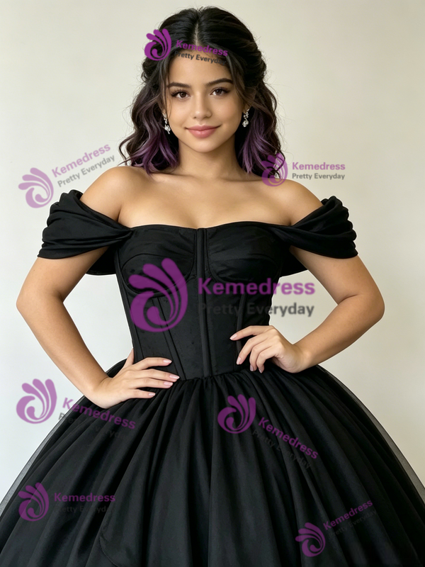 Black Tulle Off the Shoulder Quinceanera Dress