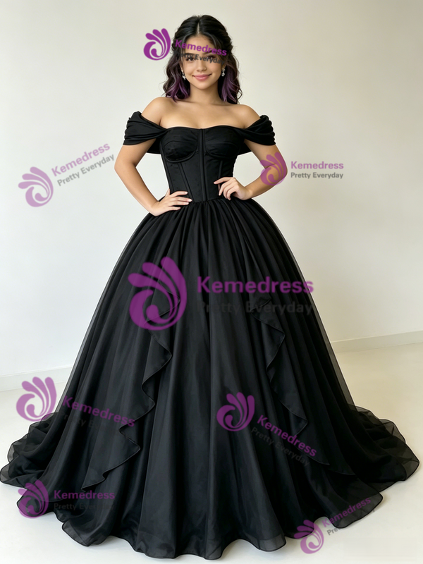 Black Tulle Off the Shoulder Quinceanera Dress