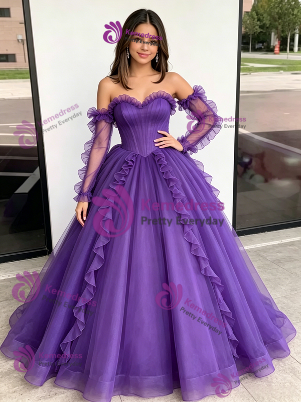 Purple Tulle Strapless Quinceanera Dress