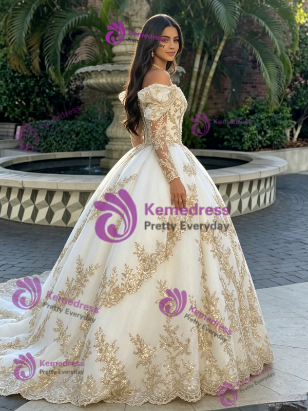 White Tulle Off The Shoulder Quinceanera Dress