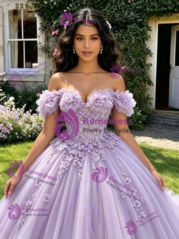 Purple Off The Shoulder Appliques Quinceanera Dress