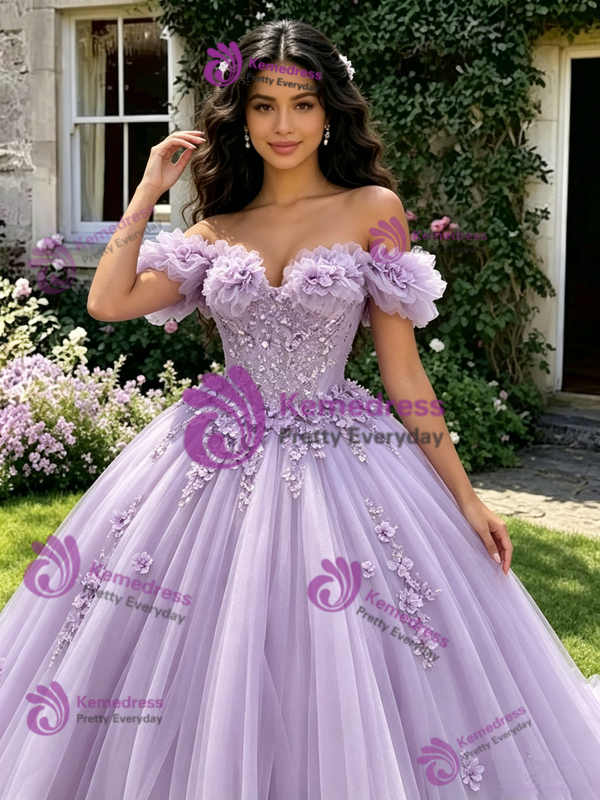 Purple Off The Shoulder Appliques Quinceanera Dress