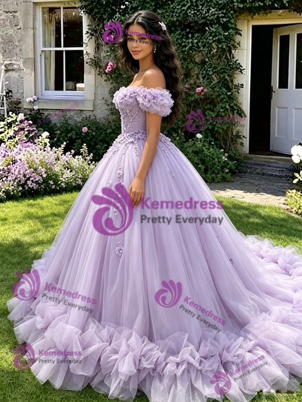 Purple Off The Shoulder Appliques Quinceanera Dress