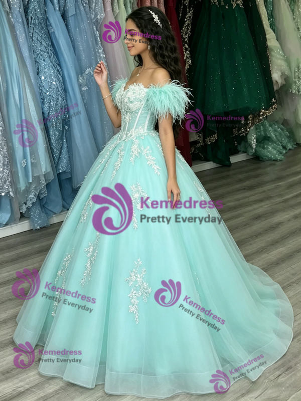 Light Blue Tulle Appliques Quinceanera Dress