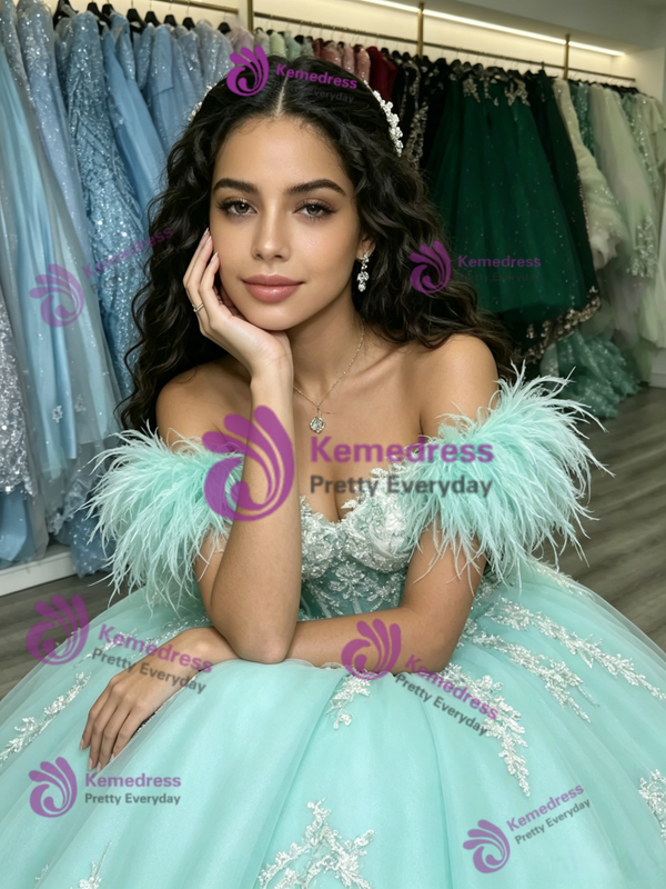 Light Blue Tulle Appliques Quinceanera Dress