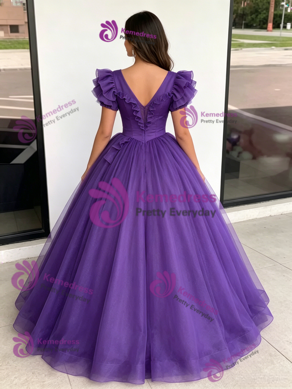 Purple Tulle V-neck Quinceanera Dress