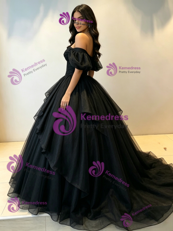 Black Tulle Off the Shoulder Quinceanera Dress