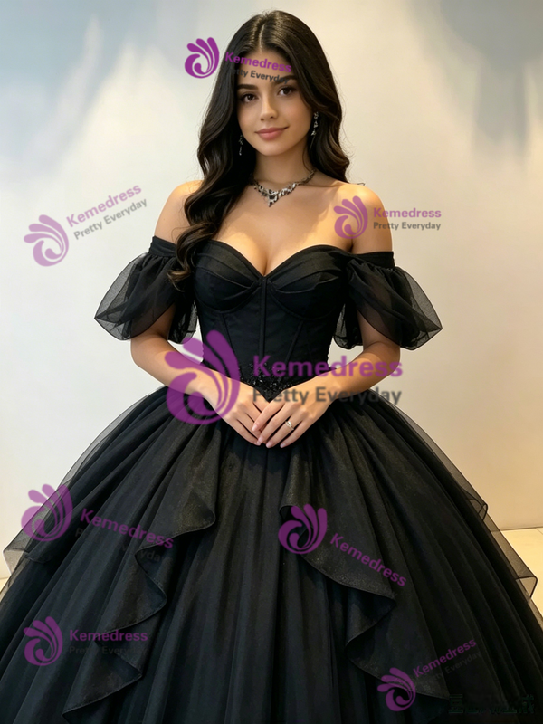 Black Tulle Off the Shoulder Quinceanera Dress