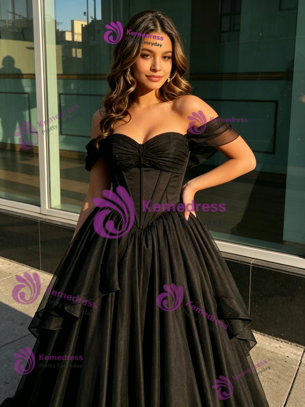 Black Tulle Off the Shoulder Quinceanera Dress