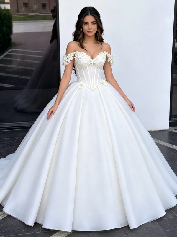 White Off the Shoulder 3D Flower Quinceanera Dress