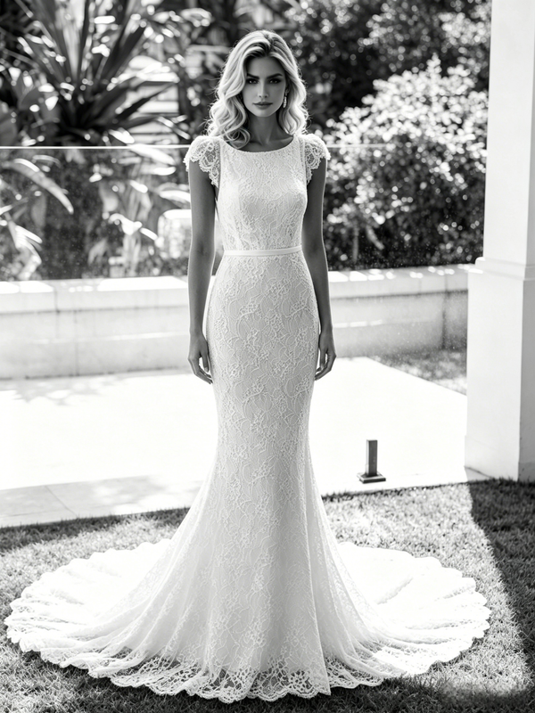White Mermaid Lace Backless Wedding Dress